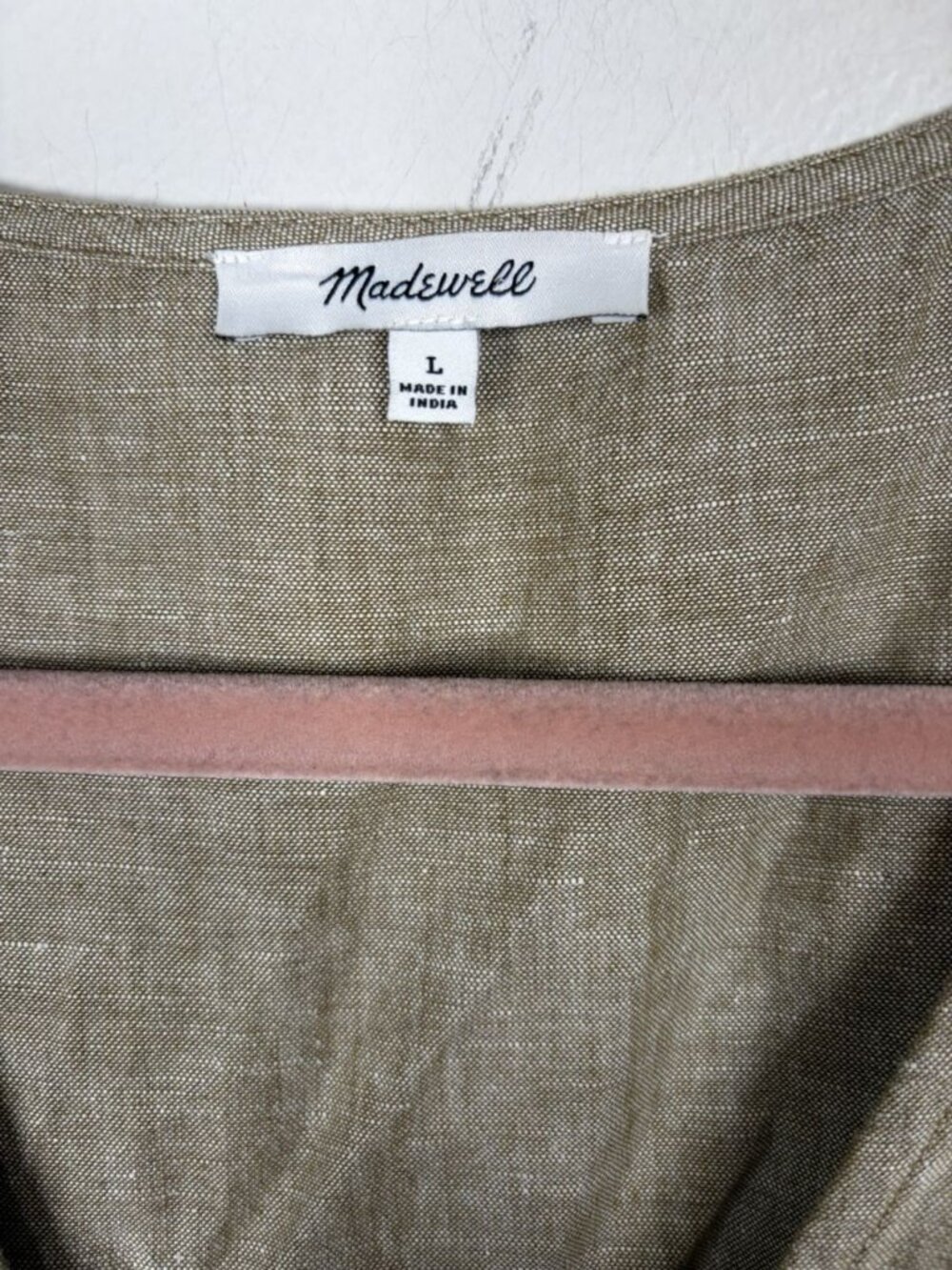 Madewell Linen Blend Alexandra Button-Front Mini Dress Size Large Olive Branch - Picture 4 of 10